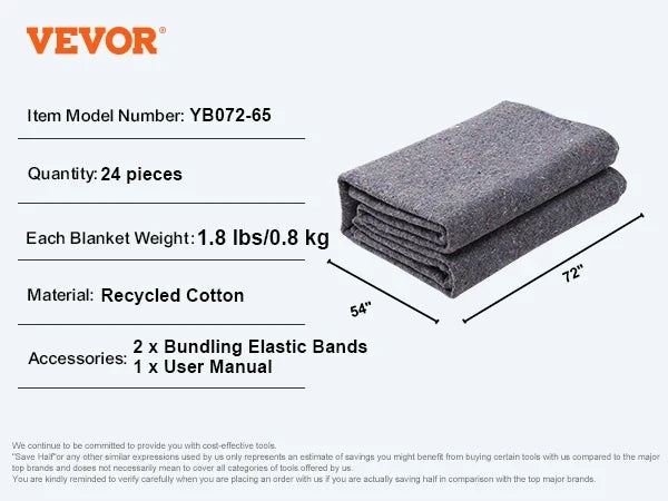 12/24 Packs Moving Blanket Recycled Cotton Heavy Duty Packing Shipping Mover Pads for Protect Furniture Floors Appliances