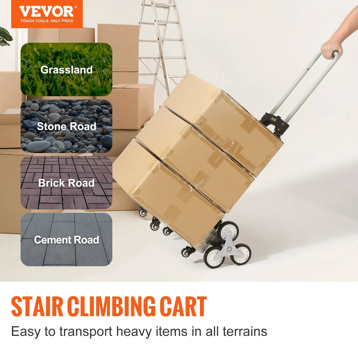 220lbs Stair Climbing Cart Foldable Hand Truck with 32.3-45.7in Adjustable Handle Height 4 Wheels for Warehouse Shopping