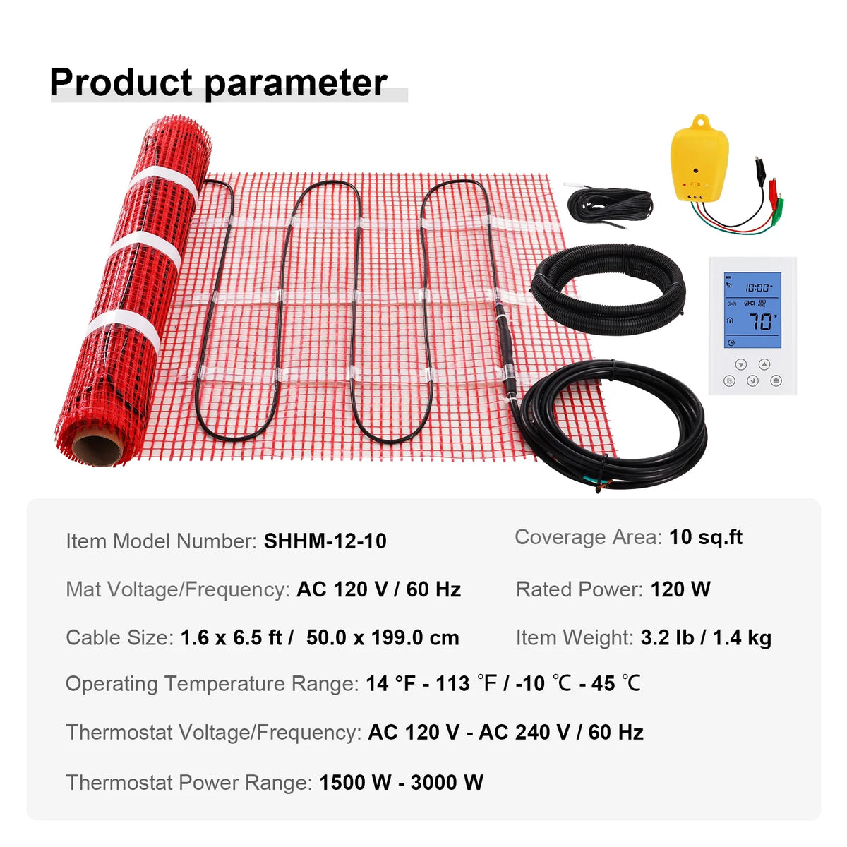 Floor Heating Mat 10/20100 Sq.ft. Electric Radiant Floor Heated Warm System w/ Digital Floor Sensing Thermostat for Honme