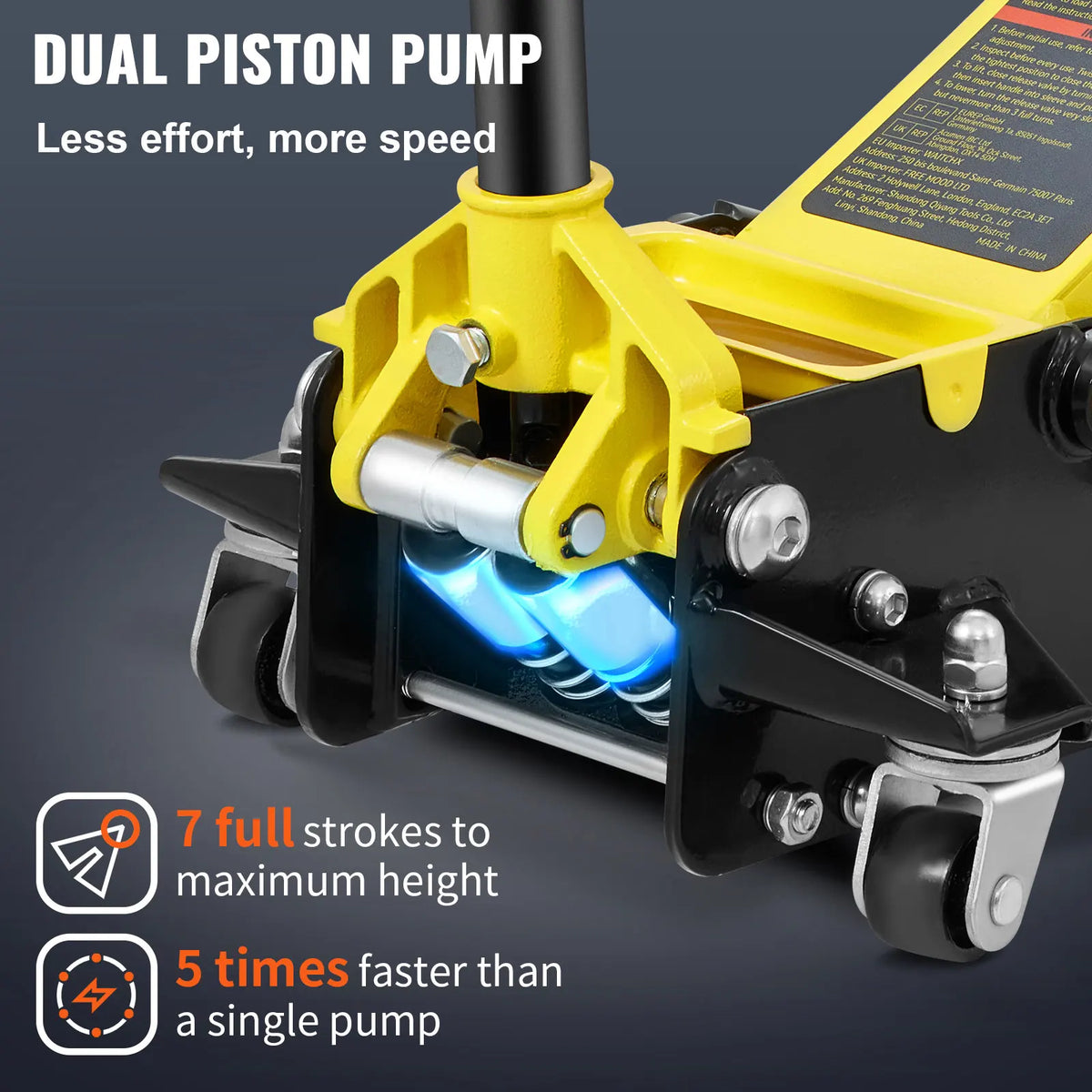 Floor Jack, 2.5/3/4 Ton Low Profile Floor Jack, Heavy-duty Steel Racing Floor Jack , Floor Jack Lifting Range 3.64"-19.49"