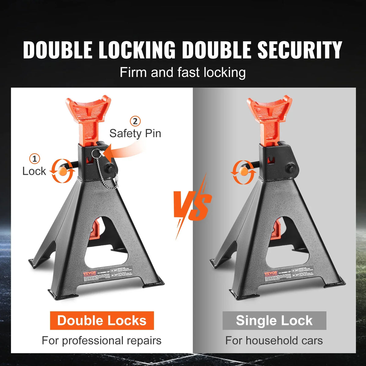 1 Pair Jack Stands, 3/6 Ton Capacity Car Jack Stands Double Locking, for lifting SUV, Pickup Truck, Car and UTV/ATV