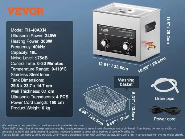 Ultrasonic Cleaner with Heater Timer 2/3/6/10/15/30L for Lab Tools Metal Parts Carburetor Brass Auto Parts Engine Parts