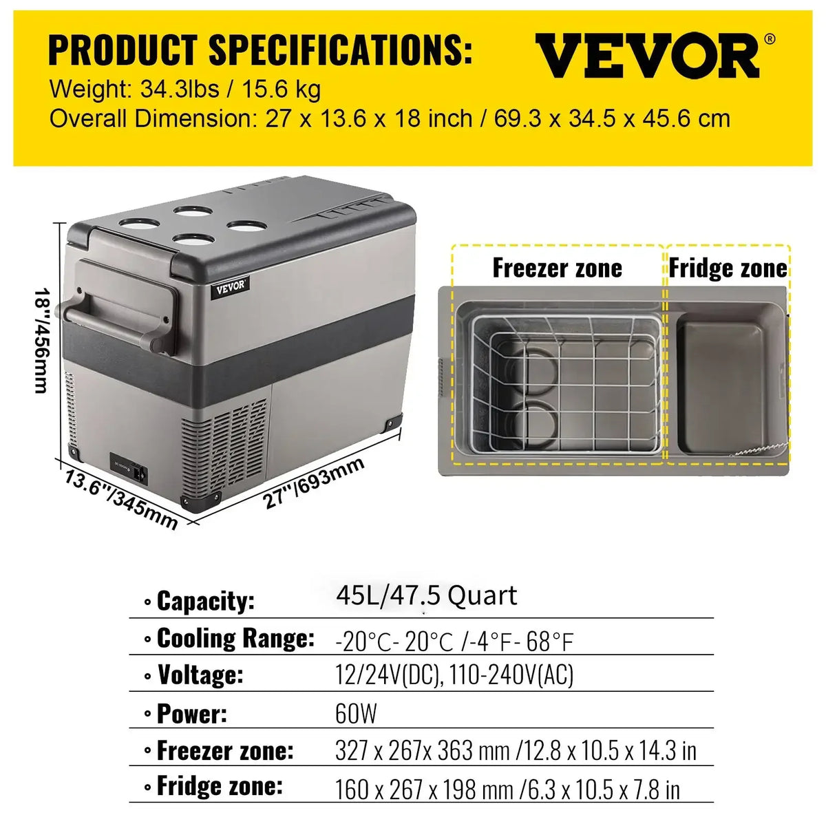 Car Mini Refrigerator Mini Fridge22-45L Freezer Portable Compressor Cooler 12/24V DC 110-240V Ice Box for Camping