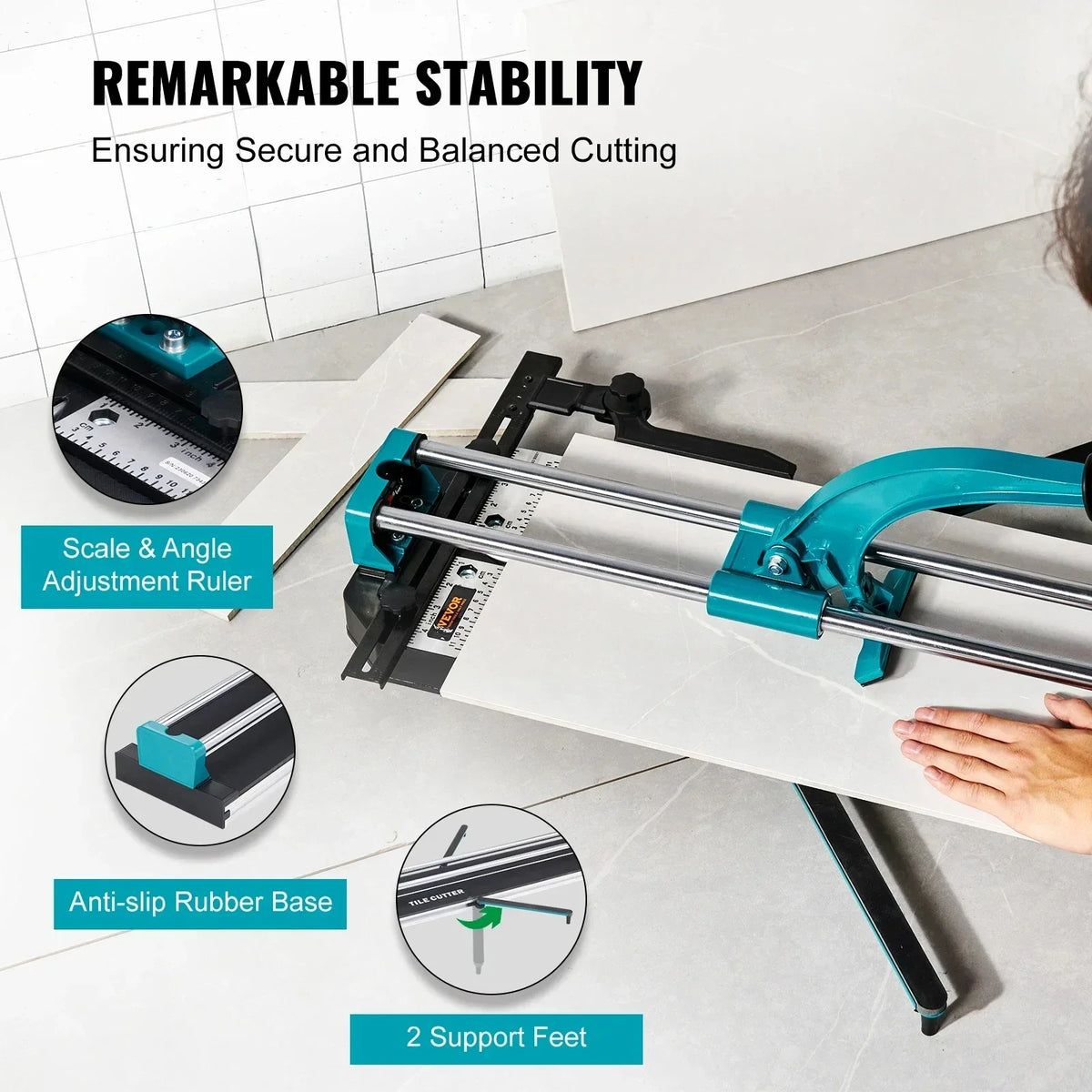 Manual Tile Cutter Laser Positioning Single Rails W/ Supporting Feet Professional Push Knife for Cutting Ceramic Porcelain