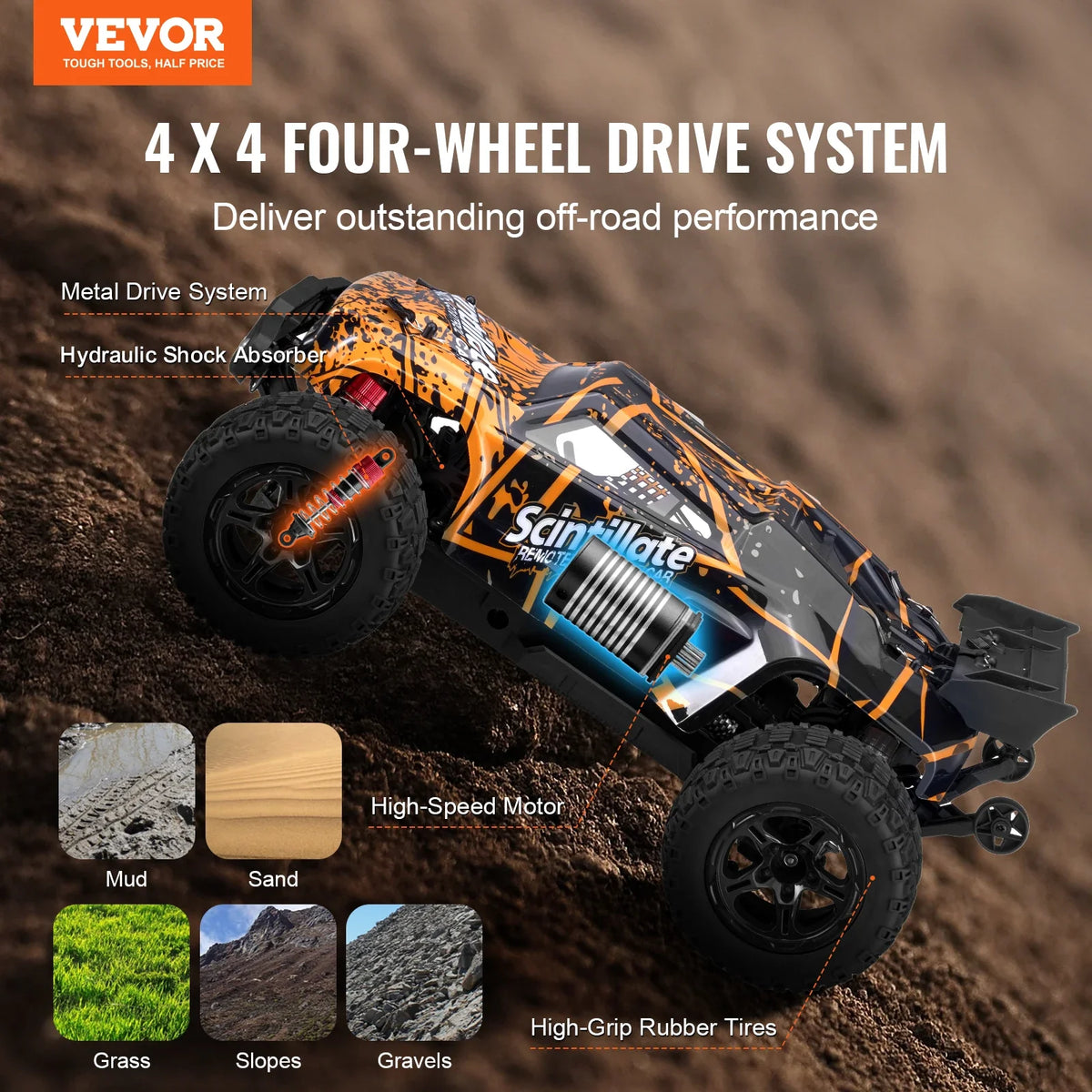 50 km/h 1:10 RC Car High Speed All Terrain 4WD Off-Road Truck with 45° Wheelie Hobby RC Racing Car Toys Gift for Kids