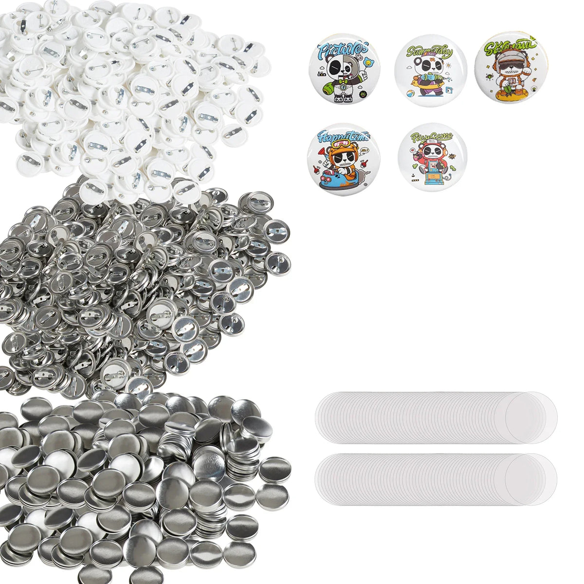 500 Sets Pin Back Button Parts 25/32/58mm Metal and Plastic Pin Badges Parts Supplies for DIY Button Badge Maker Machine