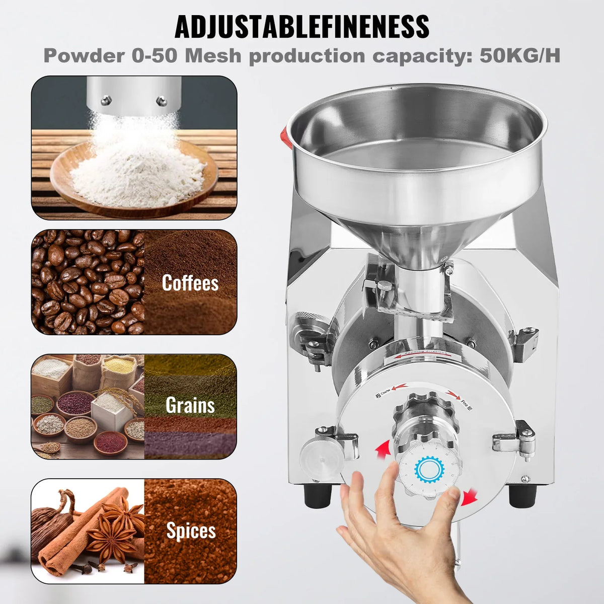 Commercial Grinding Machine 2200W Corn Mill Grinder 50 KG/H Stainless Steel Corn Grinder Industrial Flour Milling Machine