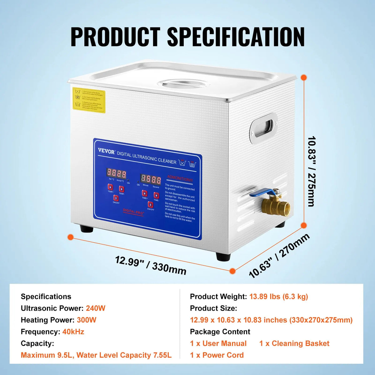 Ultrasonic Cleaner with Digital Timer - 2L to 30L Stainless Steel Tank for Jewelry, Glasses, Watches & Industrial Parts