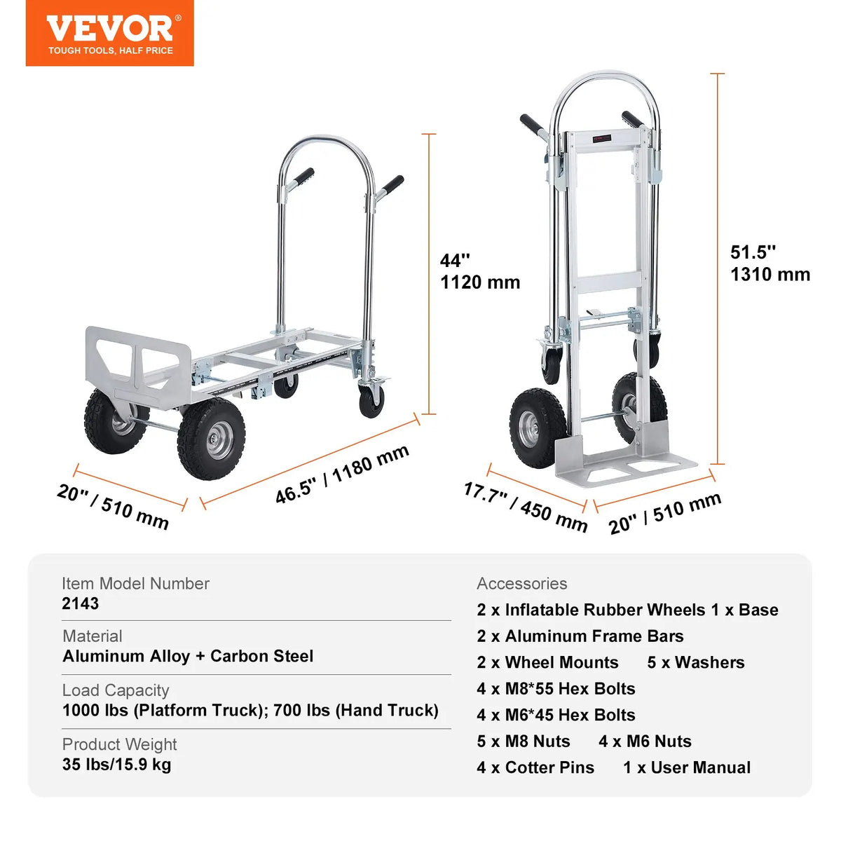 Aluminum Folding Hand Truck 300/400/800/1000 lbs Heavy Duty Collapsible cart for Transport Warehouse Supermarket Garden