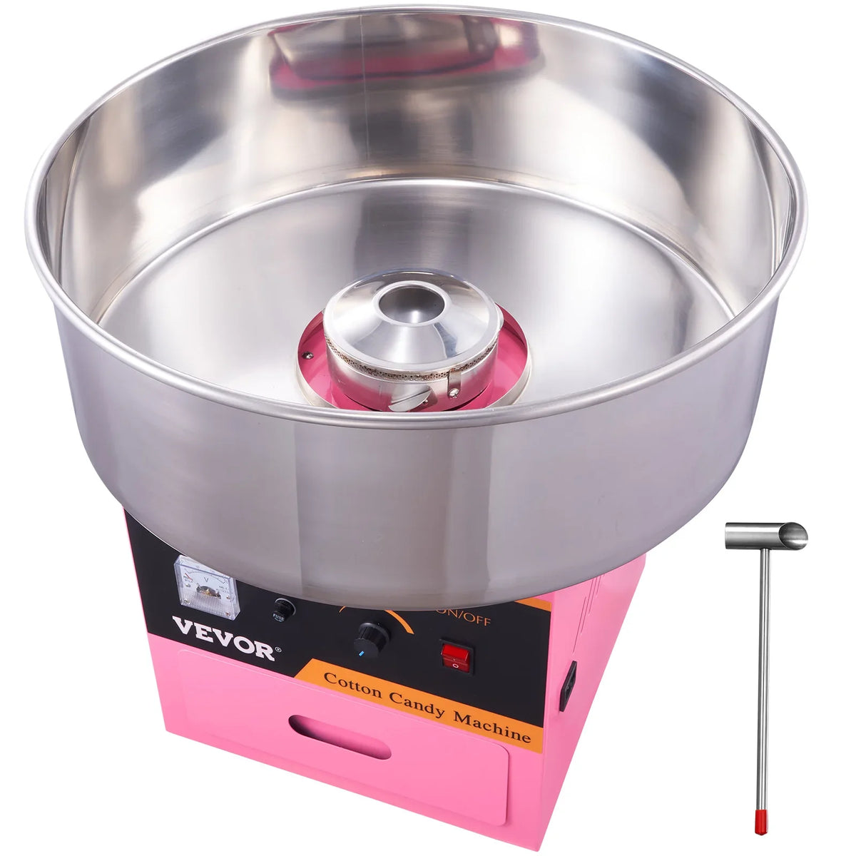 Electric Cotton Candy Machine Commercial Floss Maker with Stainless Steel Bowl Sugar Scoop and Drawer for Birthday Party