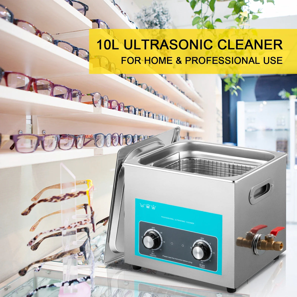10L Ultrasonic Cleaner Knob Control Jewelry Cleaner with Heater Timer for Cleaning Jewelry Eyeglass Rings Dentures