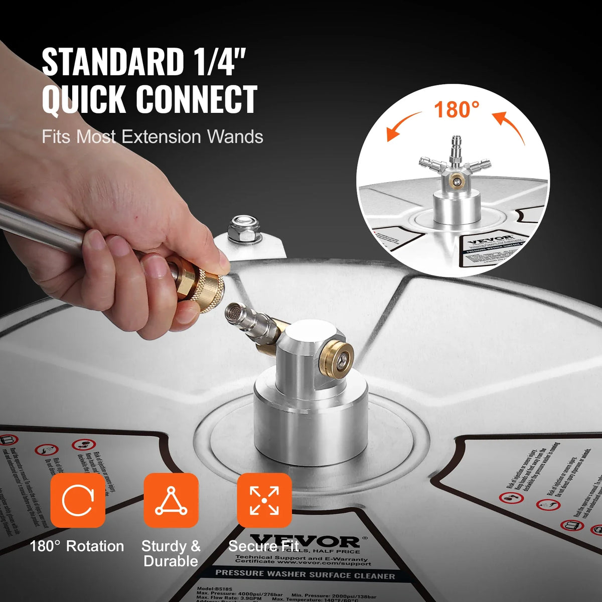 18" Pressure Washer Surface Cleaner Stainless Steel Concrete Cleaner with 2 Extension Wand Power Washer For Floor/Driveway