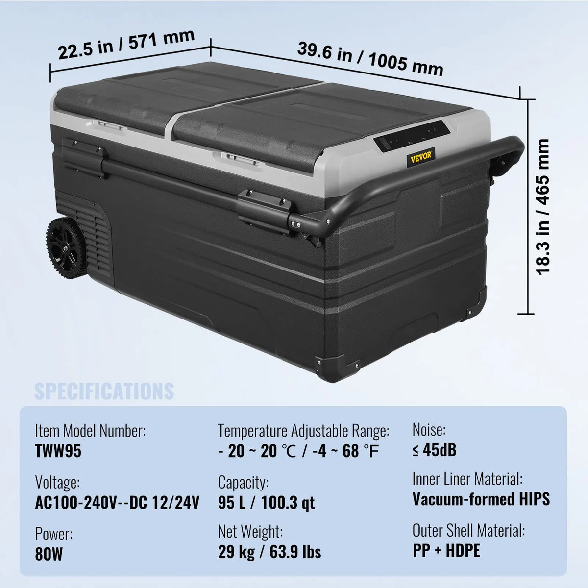 Car Fridge 115L Car Refrigerator Dual Zone Freezer with Wheels and Handle -4℉-68℉ 12/24V DC