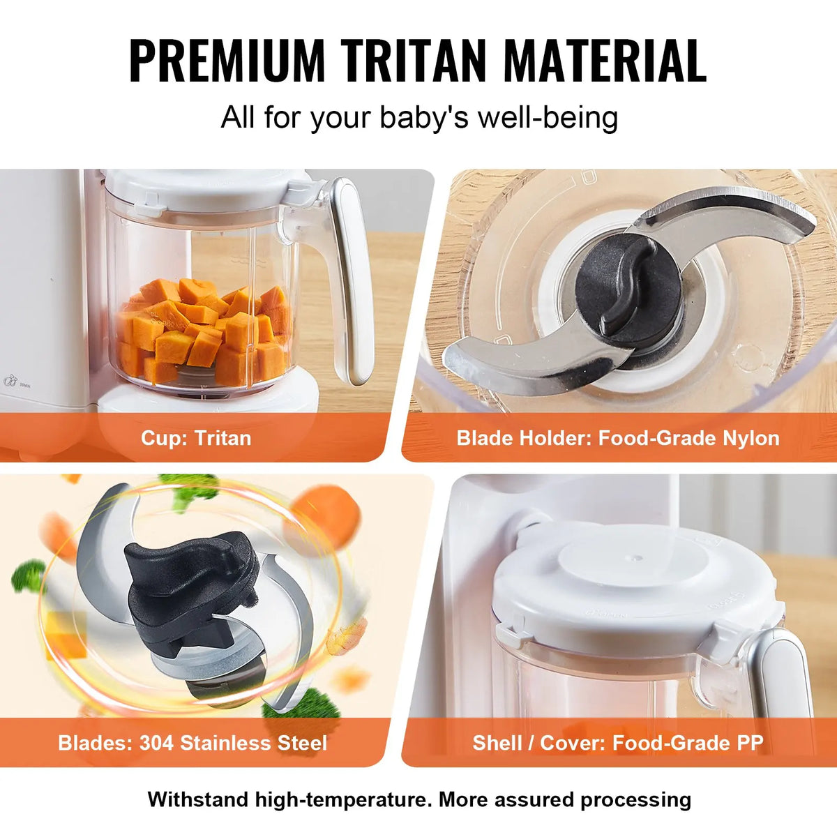 Baby Food Maker,430W Baby Food Processor with 750 ml Tritan Bowl,5 in 1 Baby Food Puree Blender Steamer Grinder for Food