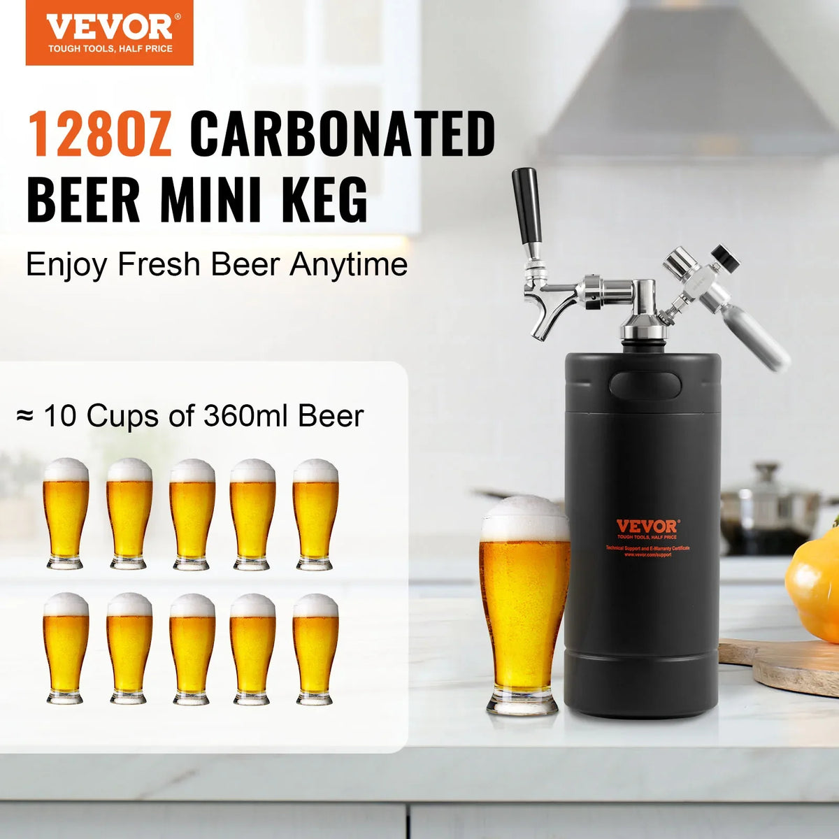 Beer Growler Tap System 304 Stainless Steel Pressurized Keg Growler with Pressure Display For Draft Homebrew Craft Beer