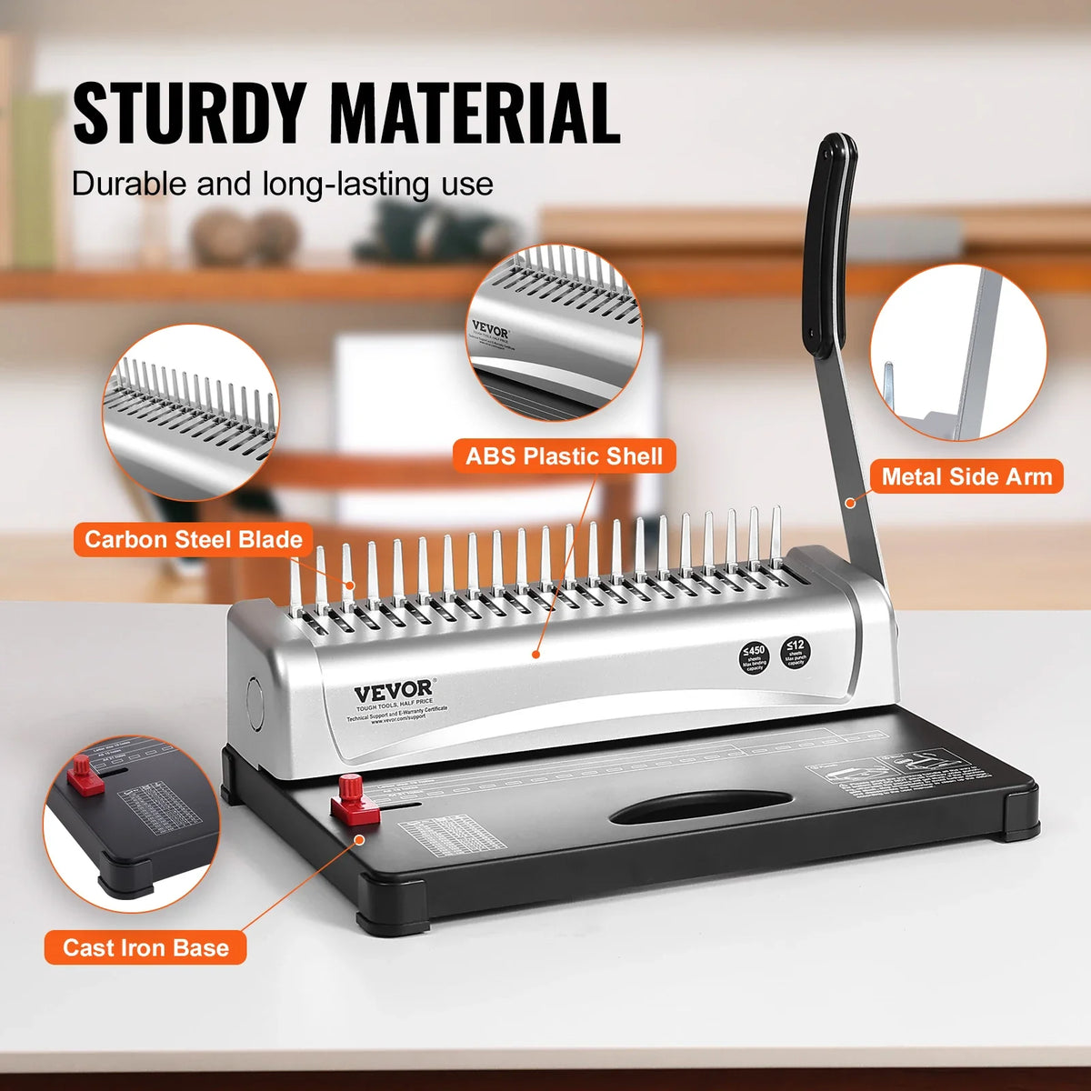 Binding Machine Comb Binding Machine 21Holes Binding 450 Sheets Book Binder Machine with 100 PCS 3/8'' Comb Binding Spines