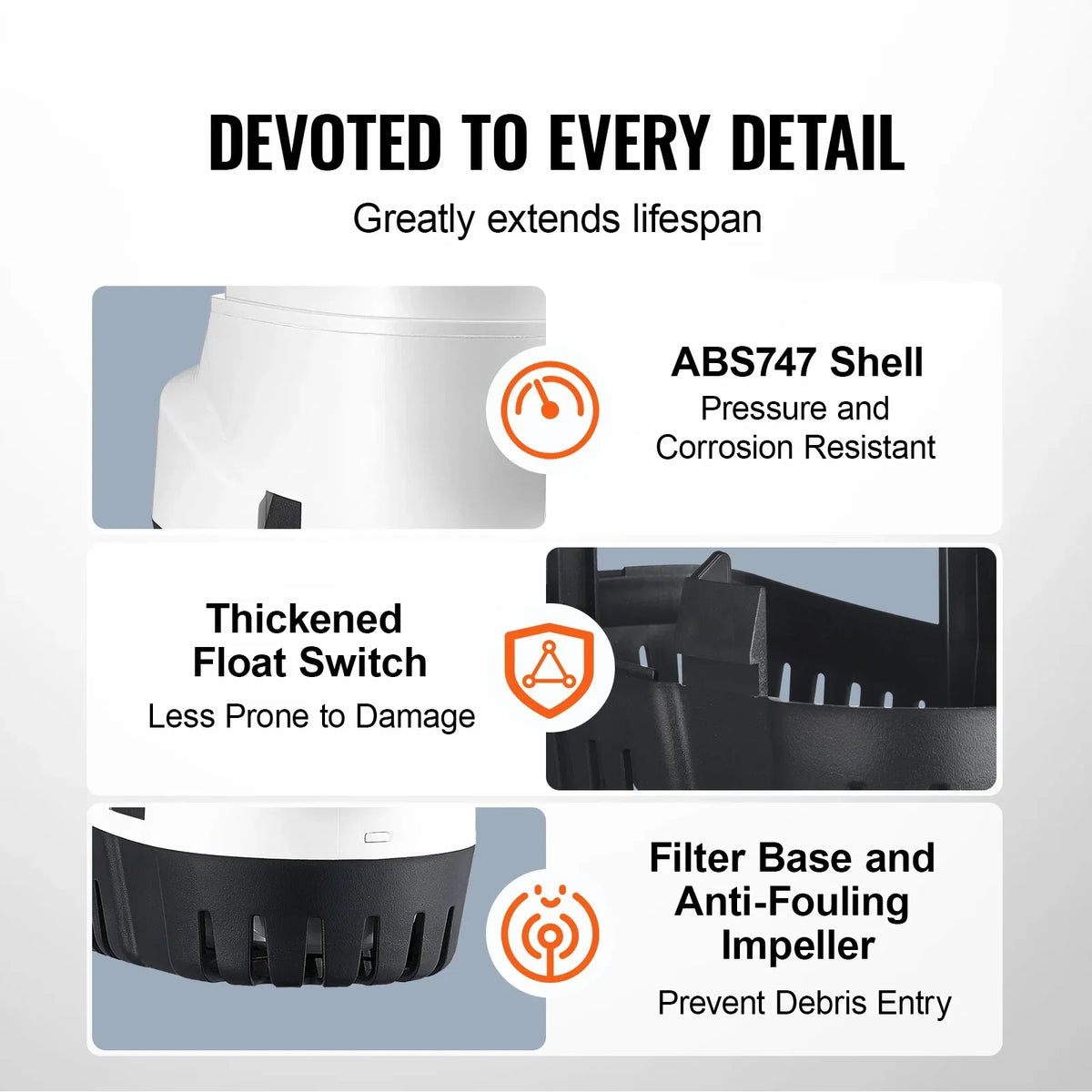 Bilge Pump 750/1100/3000GPH 12V Automatic Submersible Bilge Water Pump with Float Switch for Boats, Pools, Basements