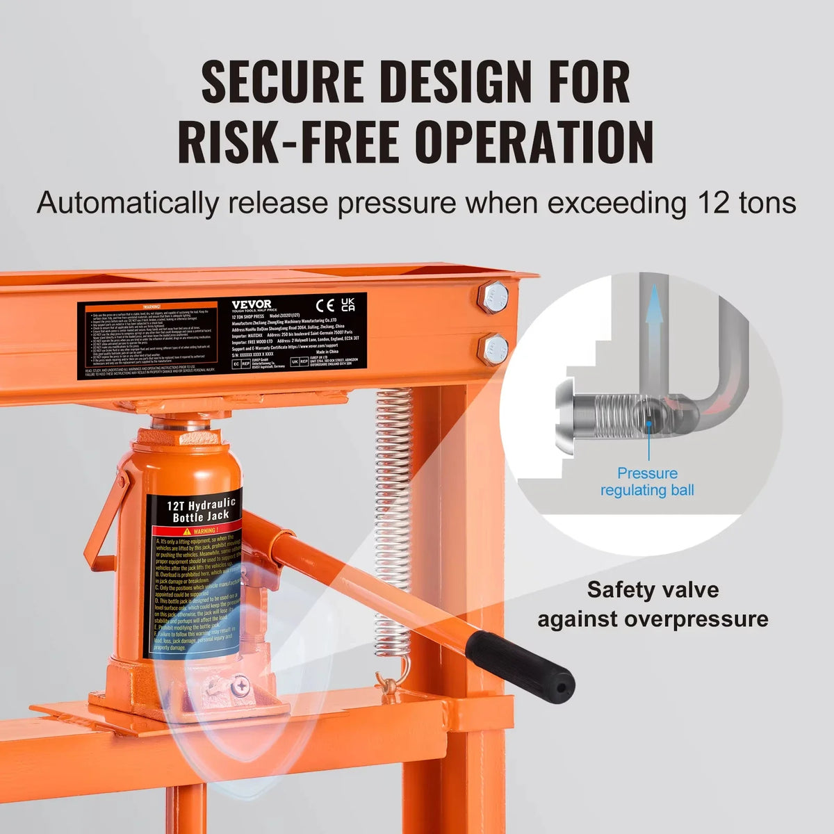 6/12 Ton Hydraulic H-Frame Garage Floor Adjustable Shop Press with Plates 6T/12T Orange for Garages or Professional Shops