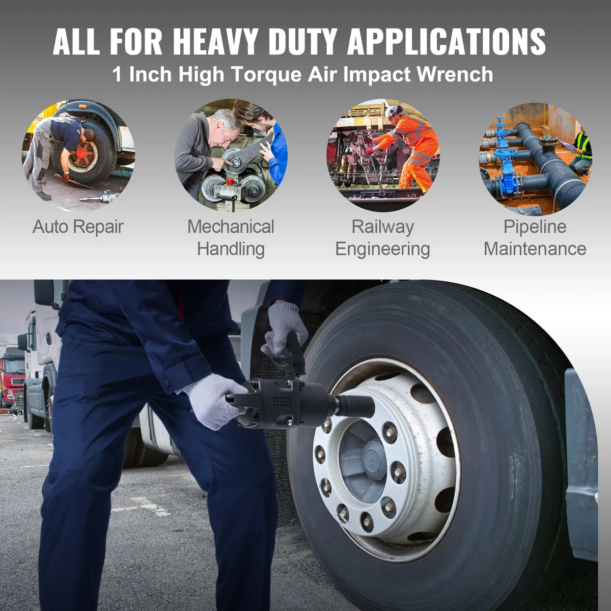 1 Inch Air Impact Wrench, Up to 2730 ft-lbs Reverse Torque Output 1" Pneumatic Impact Gun Lightweight w/ 2 Handles
