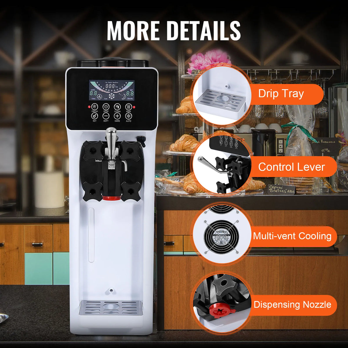 Commercial Ice Cream Machine, 10.6 QT/H Yield, 1000W Single Flavor Countertop Soft Serve Ice Cream Maker, with 4L Hopper