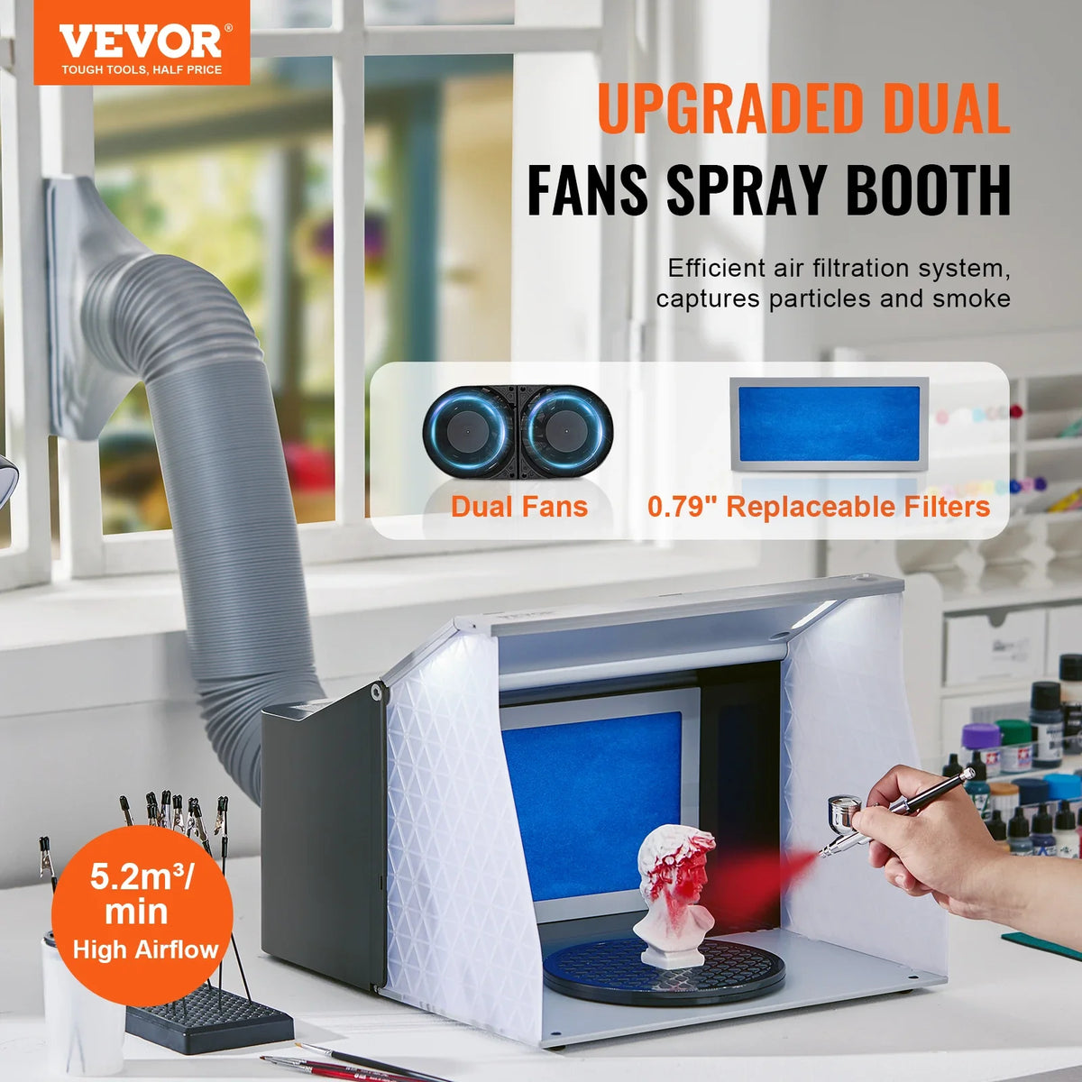 Airbrush Spray Booth Portable Hobby Airbrush Paint Spray Booth Kit with 4 LED Light Powerful Dual Exhaust Fans