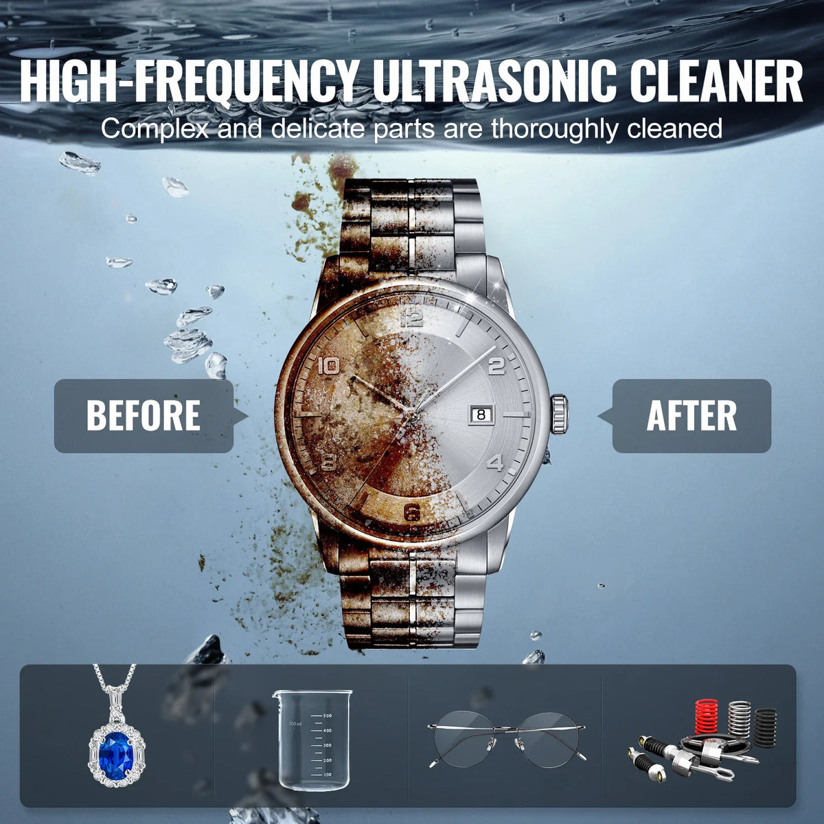 3L Ultrasonic Cleaner with Heater Timer & Basket, Professional Digital Sonic Cavitation Machine, 120W Cleaning Machine