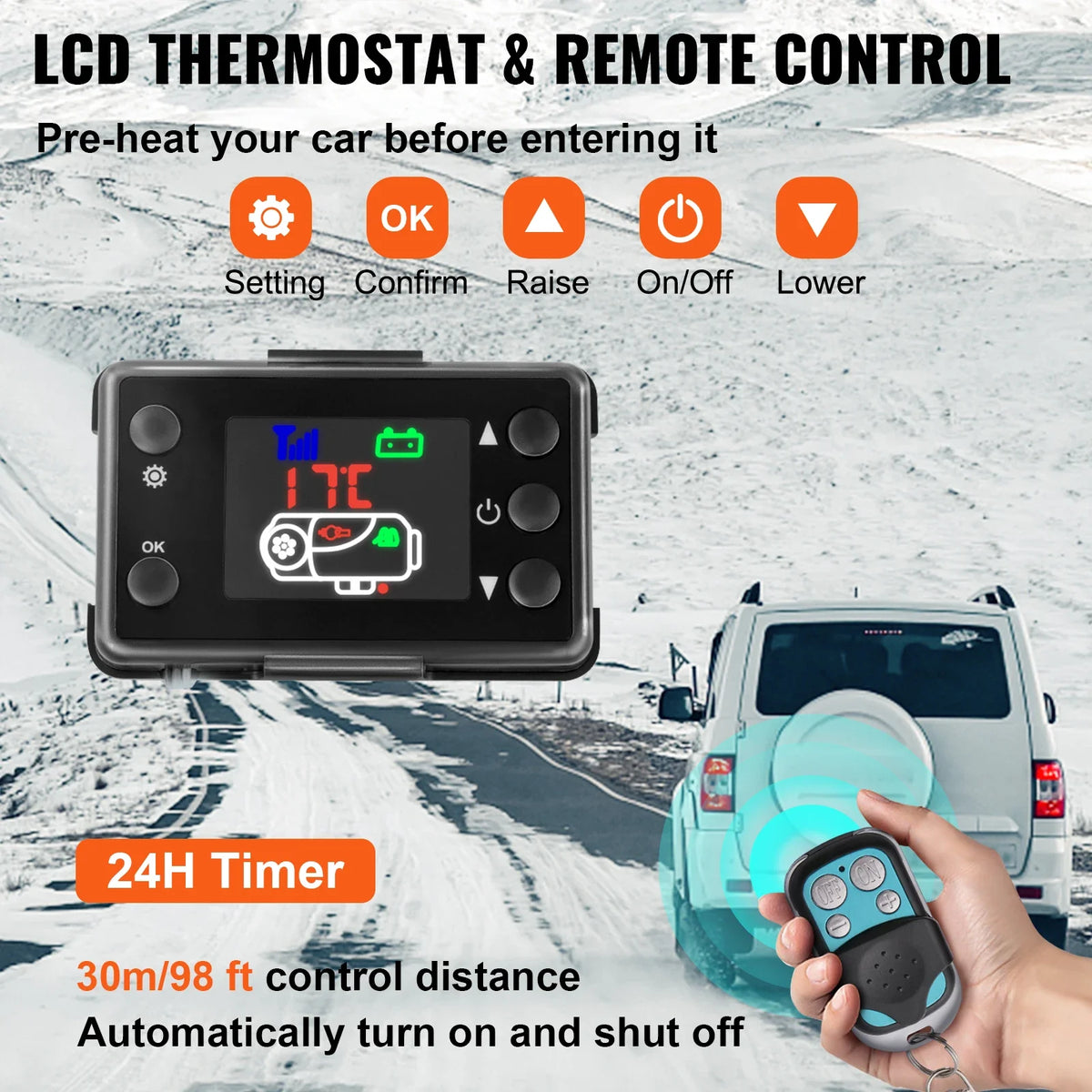 5KW Air Diesel Heater 12V Diesel Parking Heater LCD Switch 5KW Diesel Heater Muffler for RV Motorhome Trailer Trucks Boats