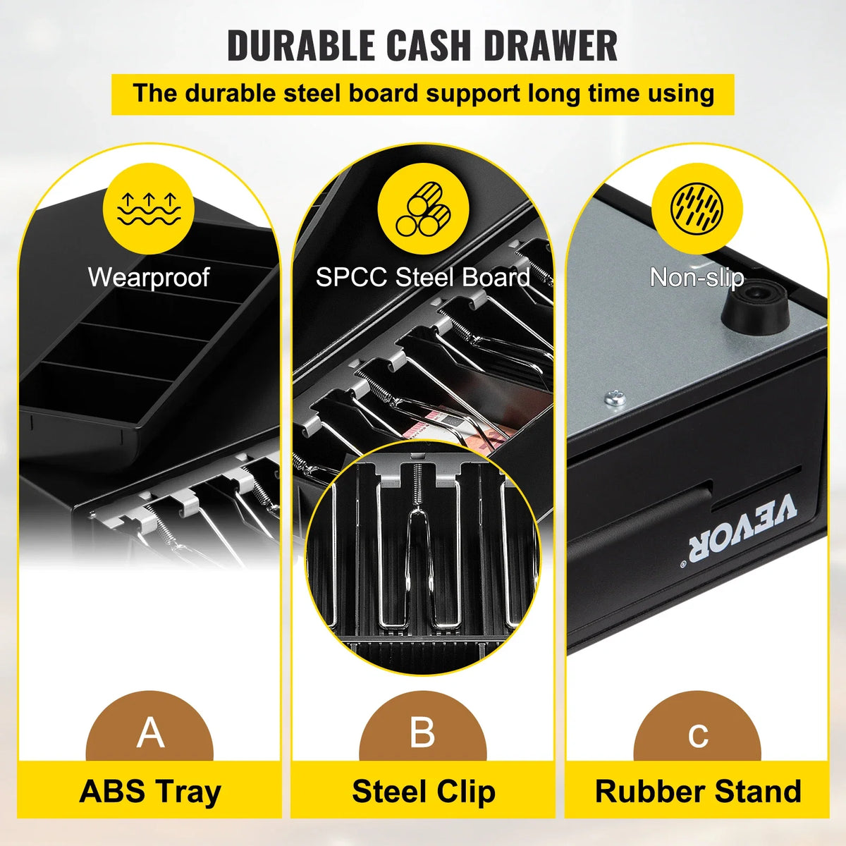 Cash Register Drawer 16" 12 V for POS System Tray Removable Coin Compartment & 2 Keys Included RJ11/RJ12 Cable Drawer