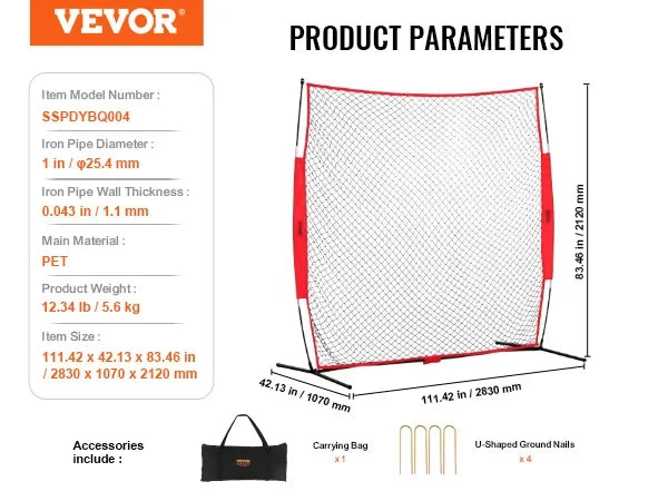 Barricade Backstop Net Ball Sport Barrier Netting Portable Practice Equipment with Carry Bag Protect Screen for Training