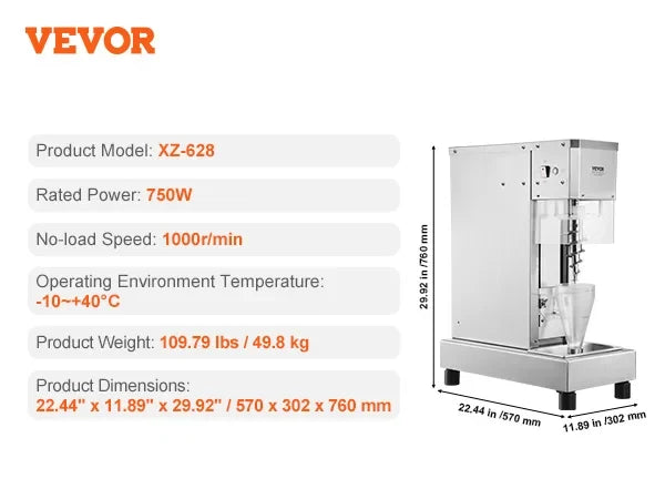 Ice Cream Blender, 750W 1740RPM High-Speed Ice Cream  Mixer, 304 Stainless Steel Ice Cream Shaker, Customizable Flavor