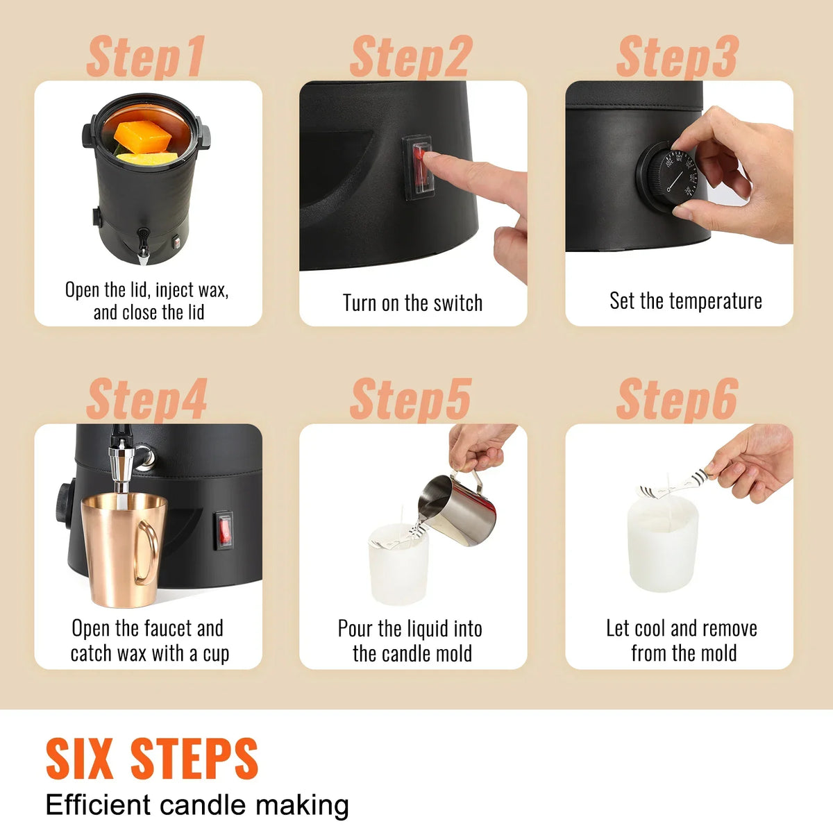 Wax Melter for Candle Making 6.5L 10L Large Electric Wax Melting Pot Easy Pour Spout 9-Level Temperature Control