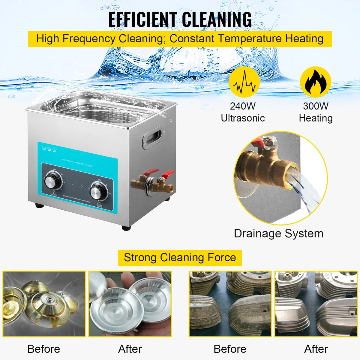 10L Ultrasonic Cleaner Knob Control Jewelry Cleaner with Heater Timer for Cleaning Jewelry Eyeglass Rings Dentures