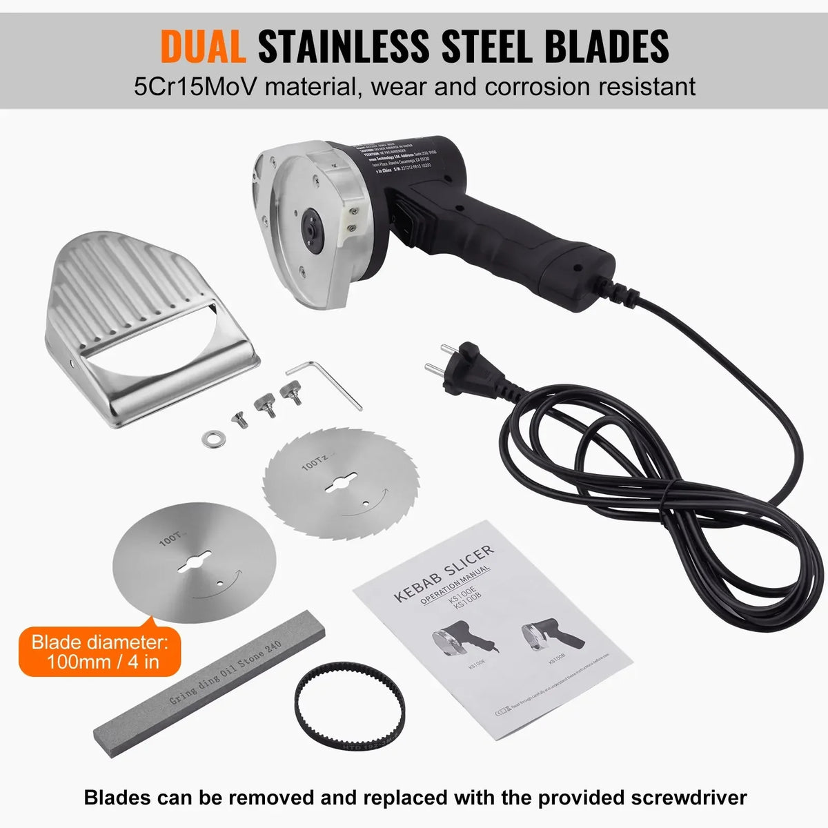 800W Commercial Meat Slicer with 2 Stainless Steel Blades, Shawarma Doner Gyro Cutter for Fast Meat Cutting in Restaurant