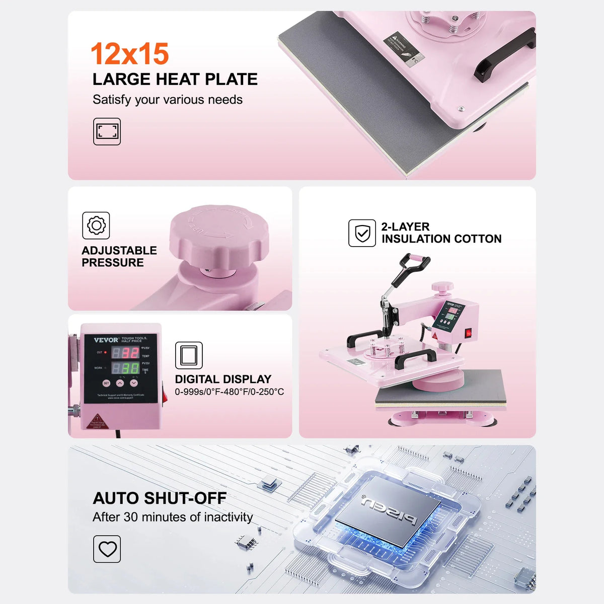 Heat Press Machine 12x15in 8-in-1 Heat Transfer Machine w/6-30oz Tumbler Press 360° Swing Away T-Shirt Pressing for Mugs