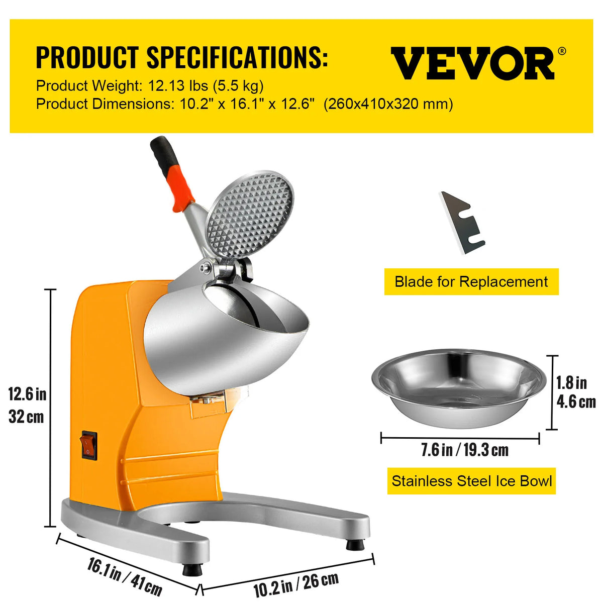 95Kg/H Electric Ice Crusher Dual Blade Snow Cone Granizing Machine with Free Tray Home Icy Drink Smoothie Maker Commercial