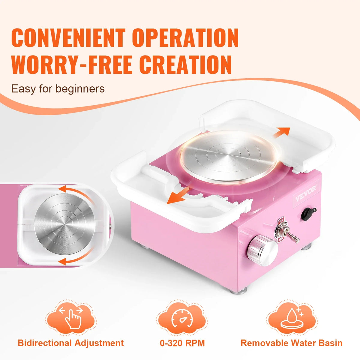 Mini Pottery Wheel 320RPM Adjustable Speed Electric Ceramic Wheel Machine for Art Craft Work Home DIY