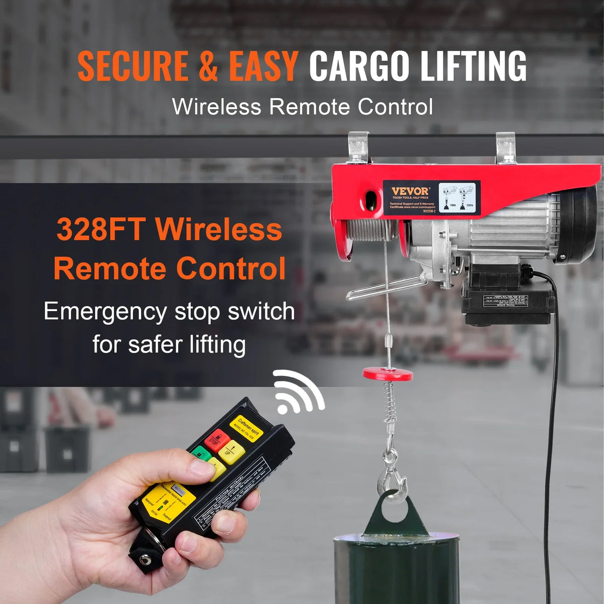 Electric Hoist, 2200 lbs Lifting Capacity, 1600W Electric Steel Wire Winch w/Wireless Remote Control, 40ft Lifting Height