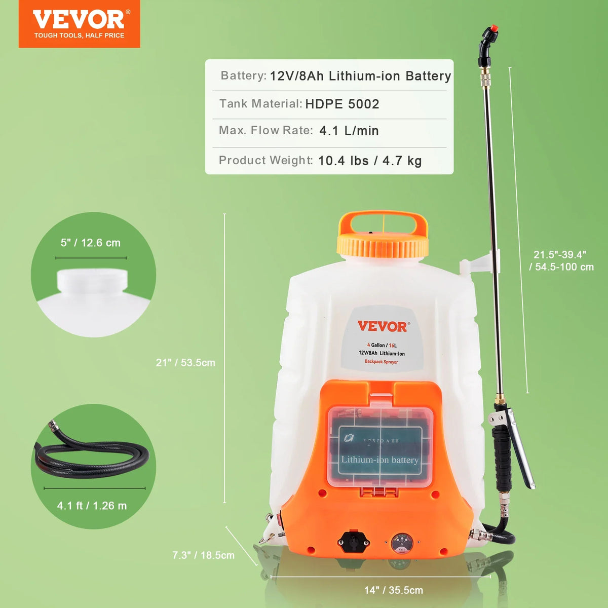 Battery Powered Backpack Sprayer 0-90 PSI Adjustable Pressure 4 Gallon Tank Back Pack Sprayer with 8 Nozzles and 2 Wands