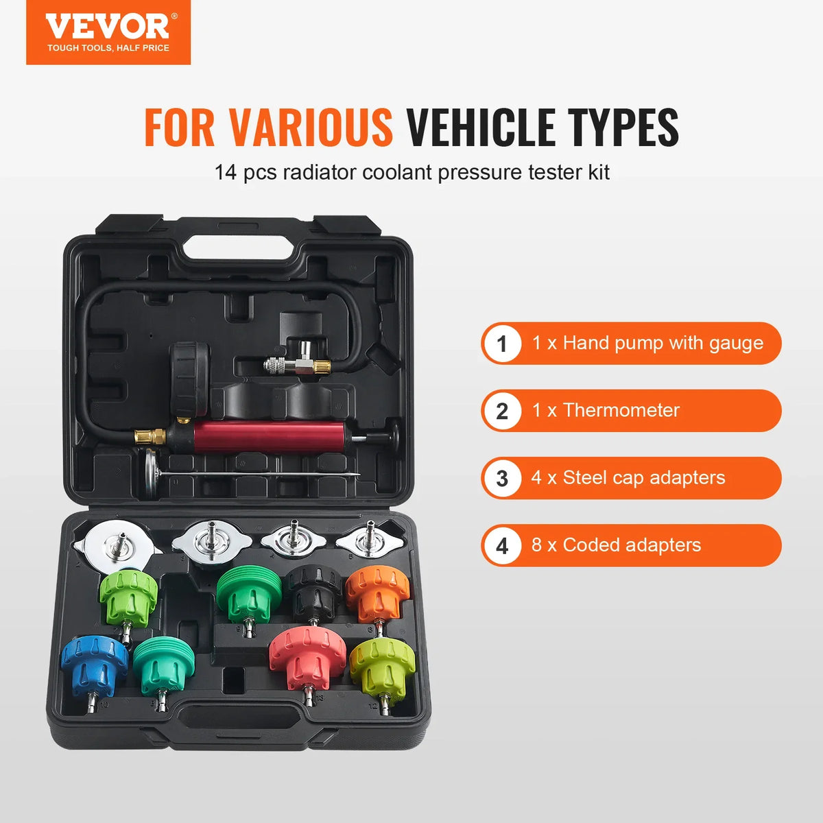 14/28 pcs Universal Radiator Pressure Tester Kit Coolant Pressure Tester Kit For Cars Motorcycles Trucks Cooling System