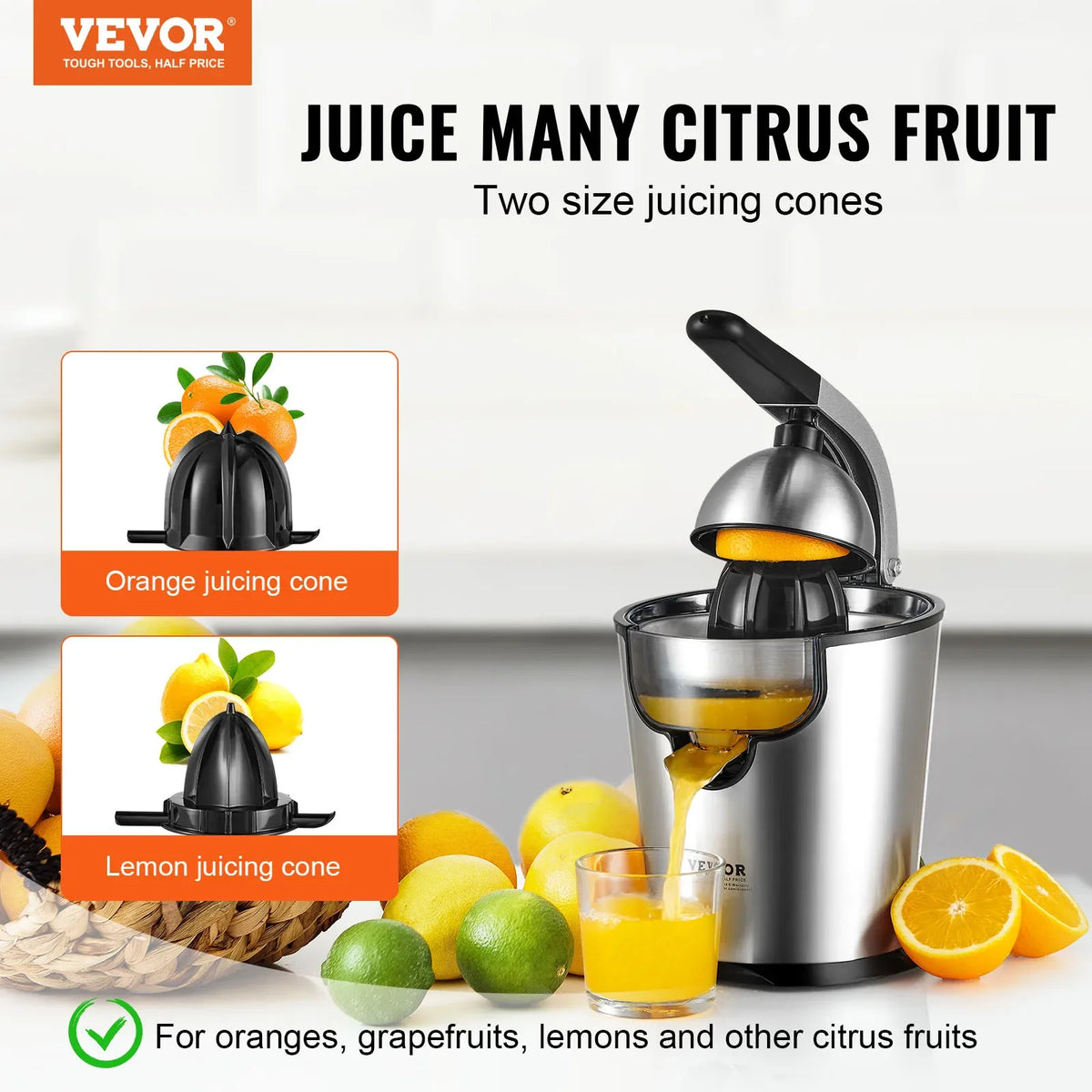 Electric Citrus Juicer Orange Juice Squeezer with Two Size Juicing Cones 300W Orange Juice Maker with Soft Grip Handle