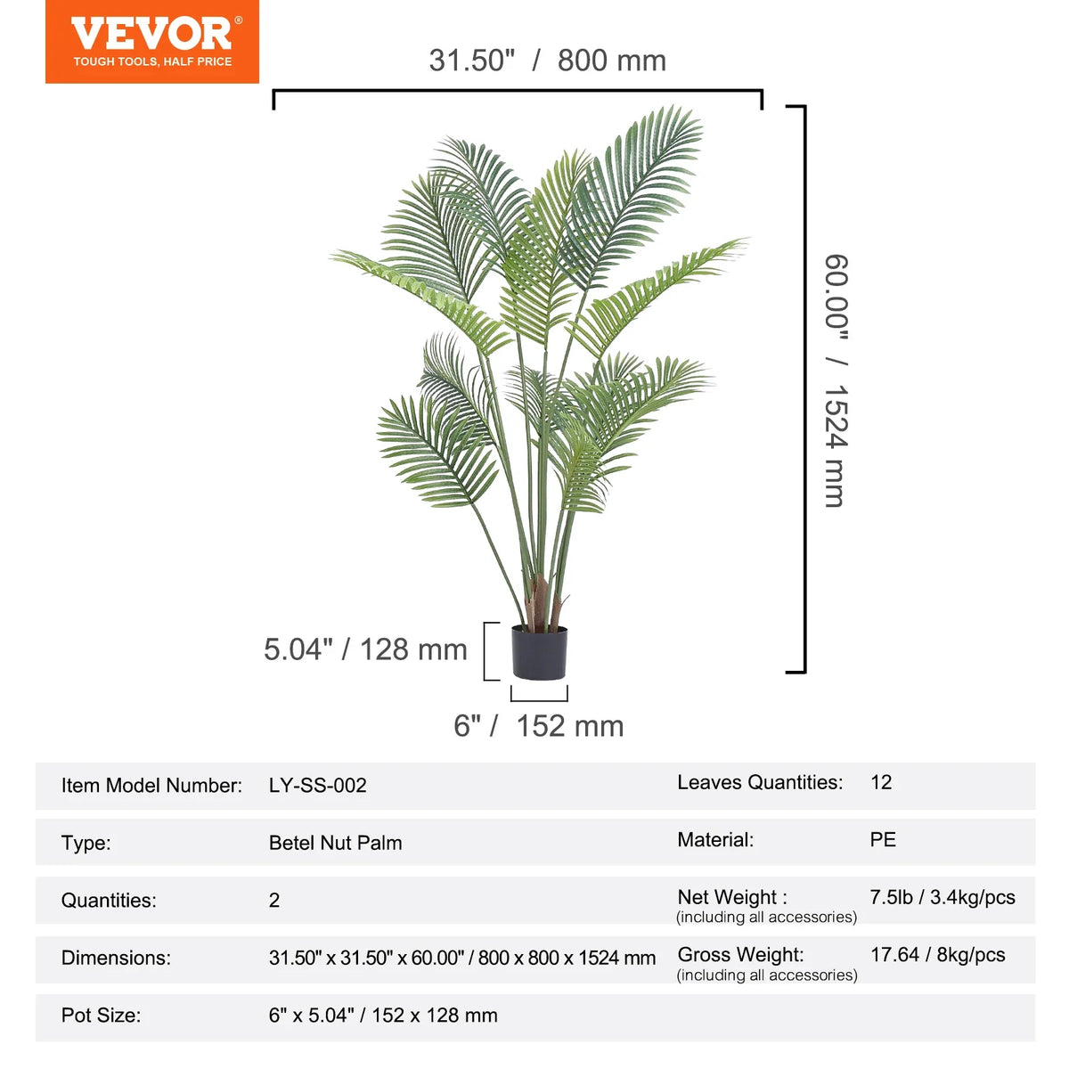Artificial Palm Tree Faux Plants Green Home Artificial Plant Decoration With PE Anti-Tip Tilt Protection For Indoor Office