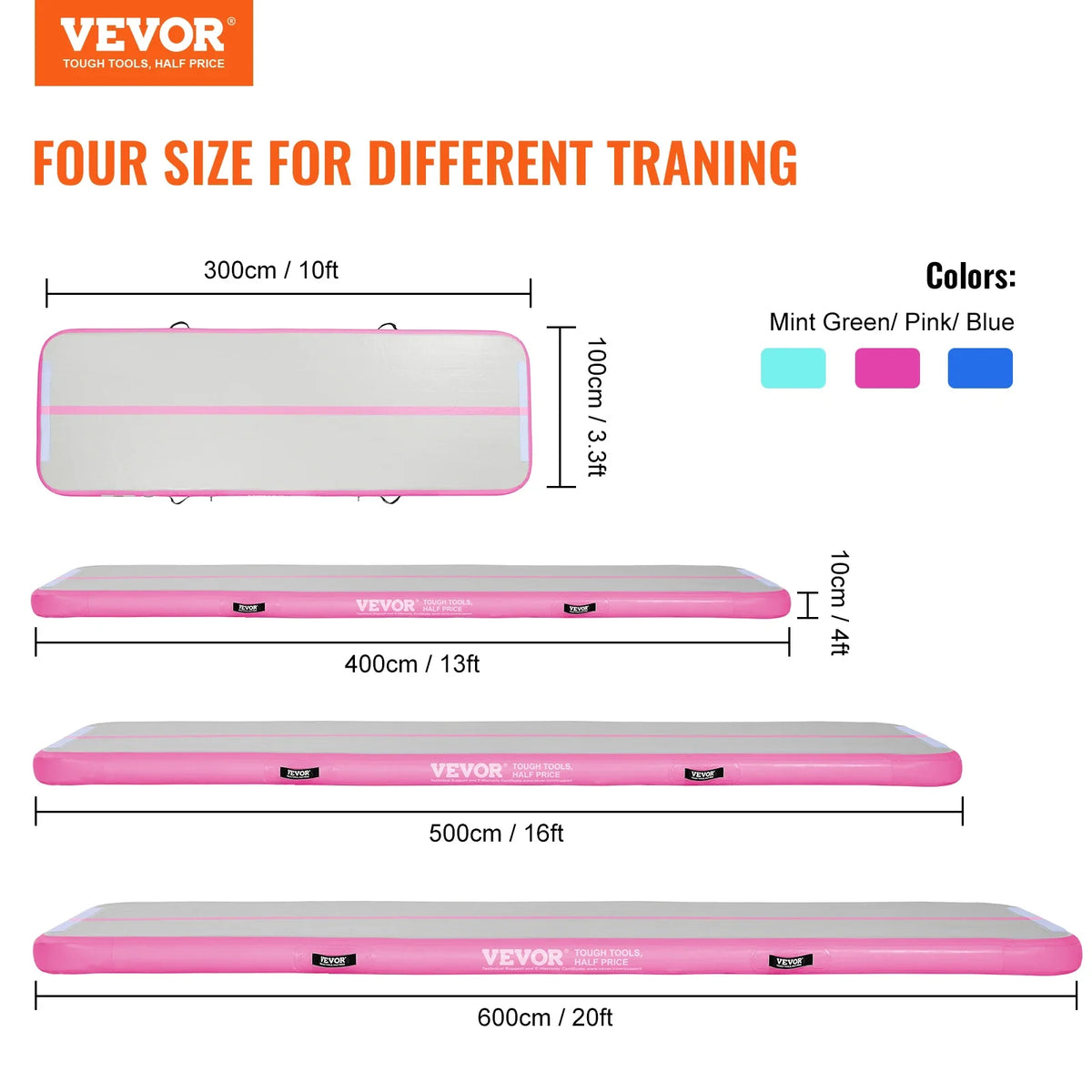 10/13/16 ft Gymnastics Air Mat Thickness Inflatable Gymnastics Tumbling Mat Tumble Track with Electric Pump Training Mats