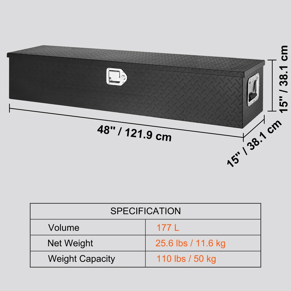 Heavy Duty Aluminum Truck Bed Tool Box with Lock Keys Storage Tool Box Chest Box Organizer for Pickup RV Trailer Truck Bed