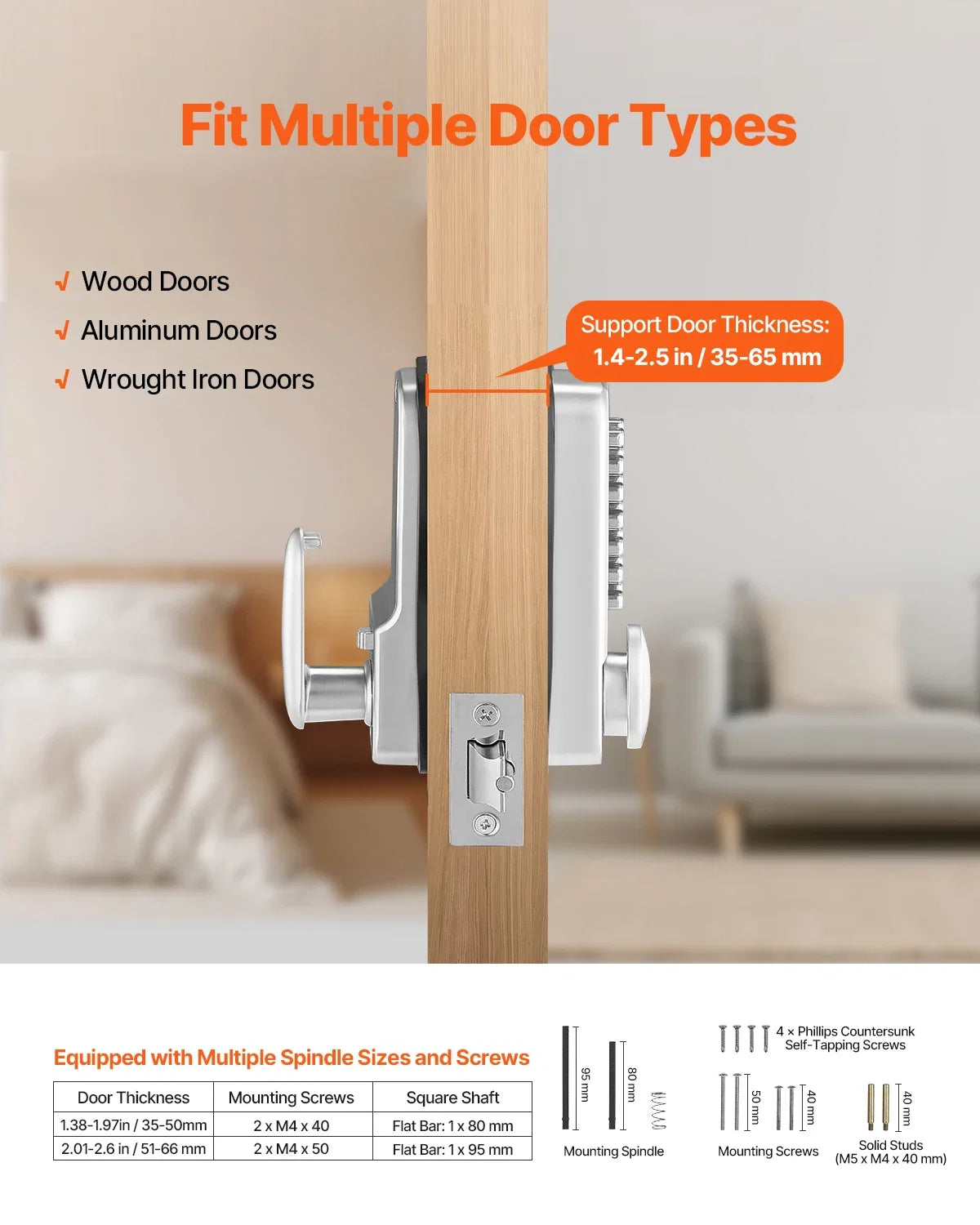 Mechanical Keyless Entry Door Lock 14 Key Mechanical Door Lock Mechanical Keypad Door Knob Single-Side Keyless Gate Lock
