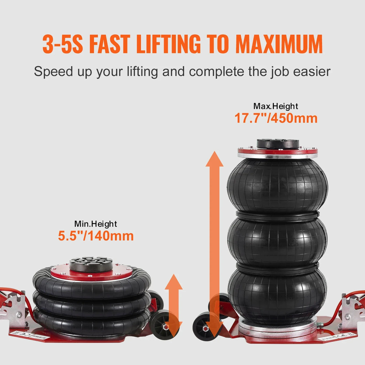 Air Jack,3Ton Triple Bag Air Jack,Airbag Jack w/Six Steel Pipes,3-5s Fast Lifting Pneumatic Jack, w/Adjustable Long Handle