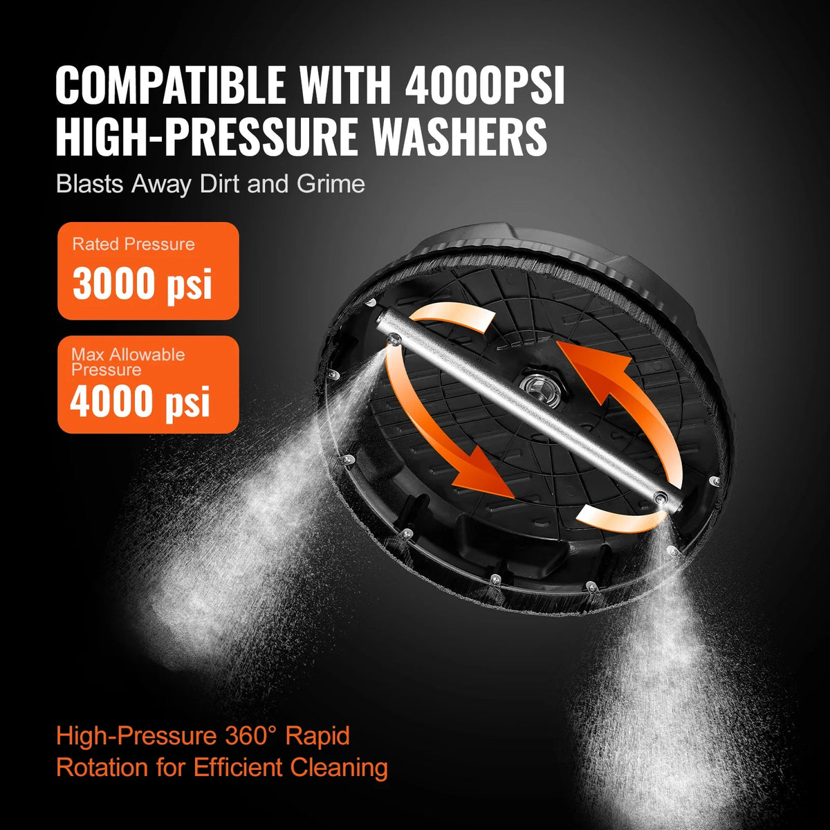 15/18/20/24" Pressure Washer Surface Cleaner w/ Handles & Wheels Stainless Steel Concrete Cleaner 4000 Max PSI for Garden