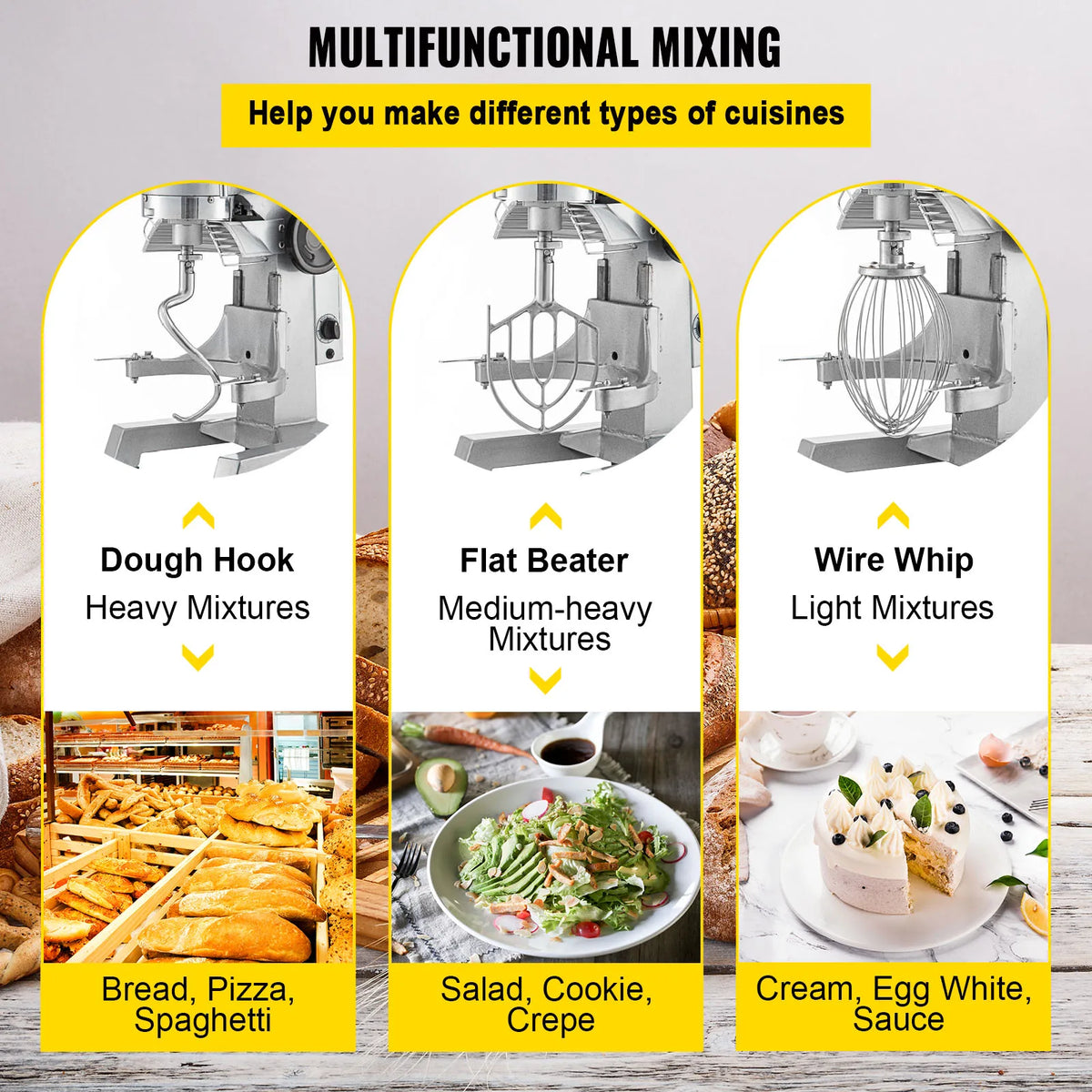 Electric Dough Machine 10/15/20/30Qt Stainless Steel Commercial Cream Egg Whisk Mixer Processor Kitchen Food Stand Blender
