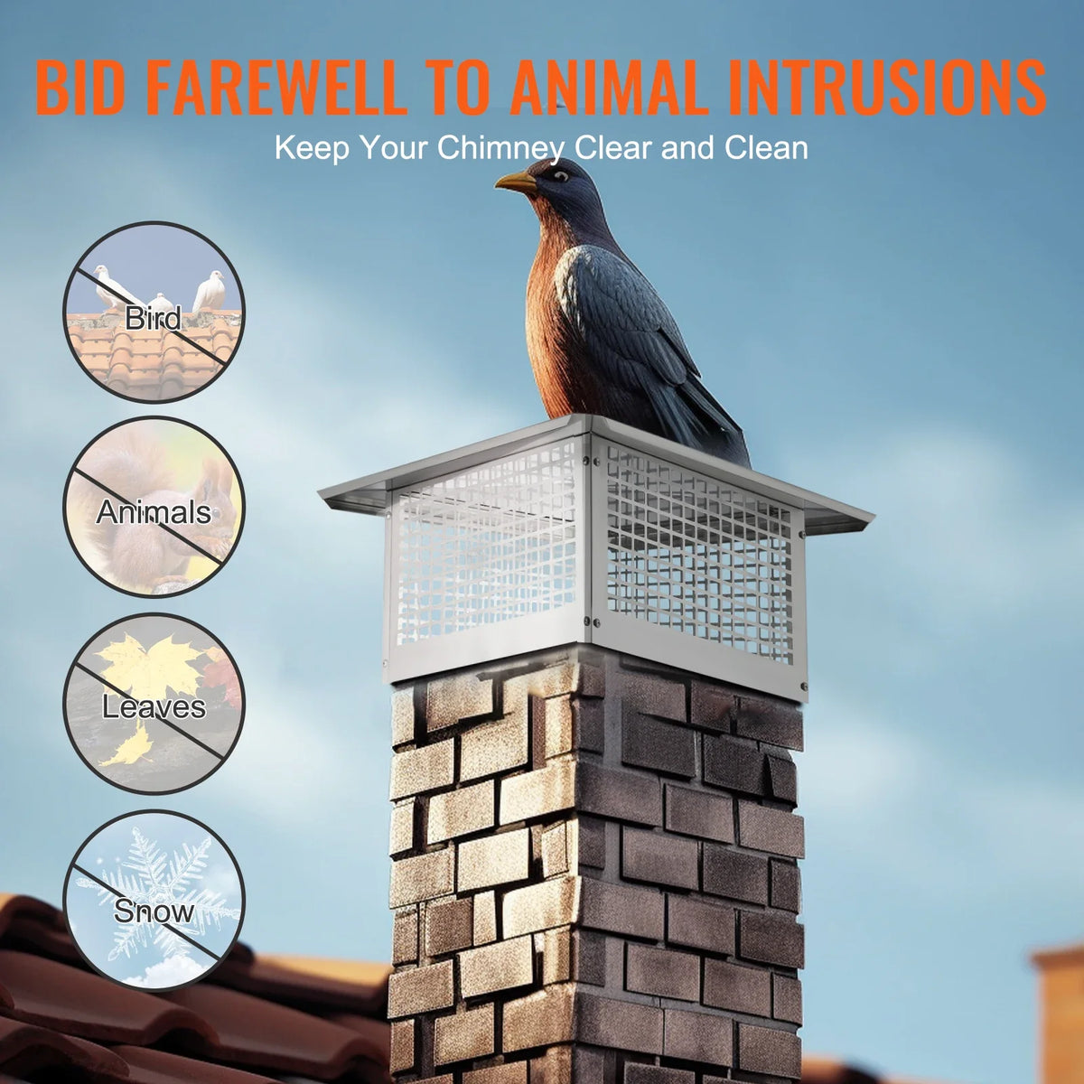 Chimney Cap 4 Sizes 304 Stainless Steel Fireplace Chimney Cover Not Easily Toppled Fits Mesh Flue Outside Covers Silver