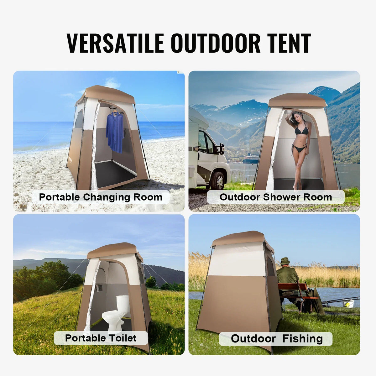 Camping Shower Tent 66" x 66" x 87" 1 Room Oversize Outdoor Portable Shelter Privacy Tent with Detachable Top Hanging Rope