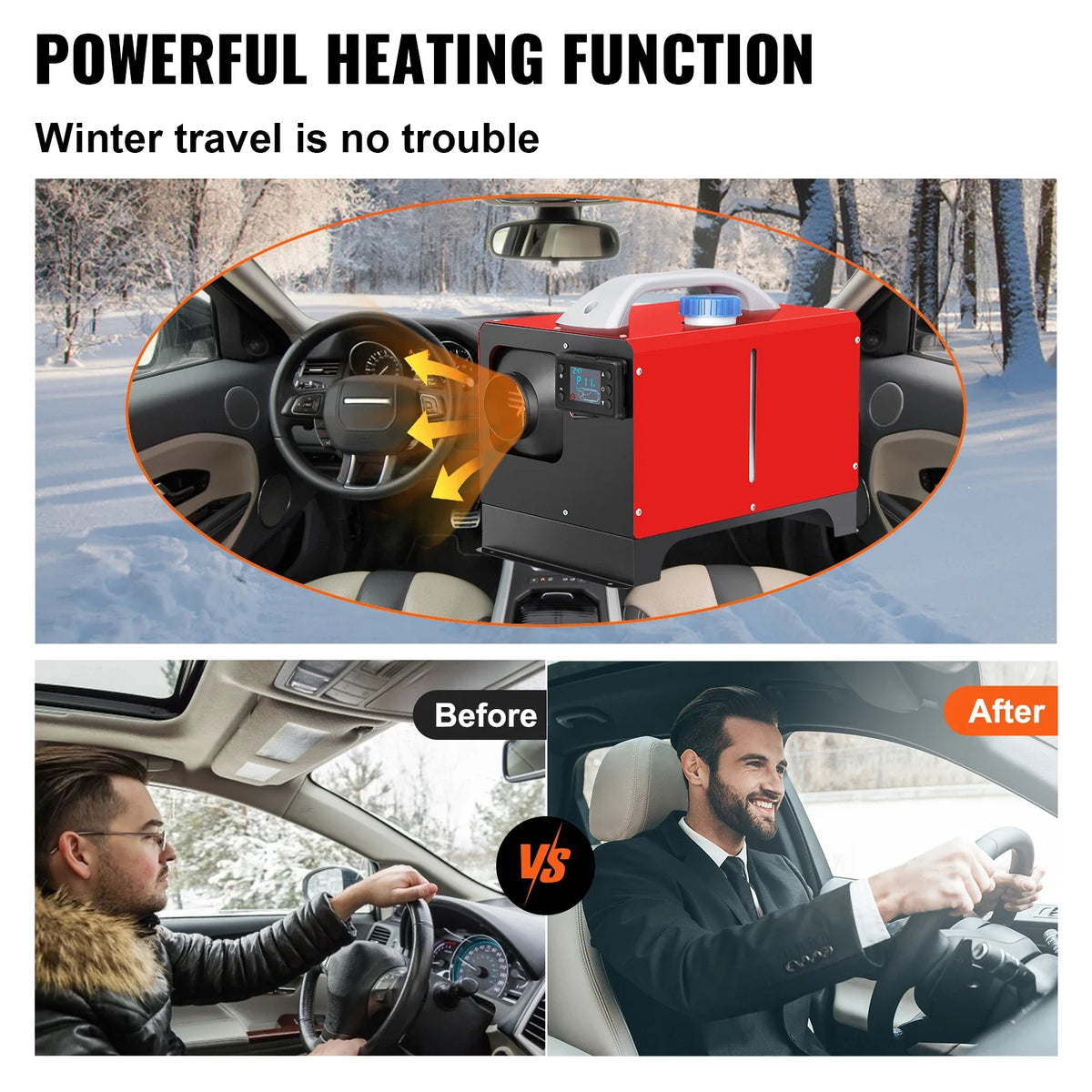 Diesel Air Heater 5KW 12V Parking Heater Single Outlet Hole Black LCD Remote Control For RV Truck, Boat, Bus, Car Trailer